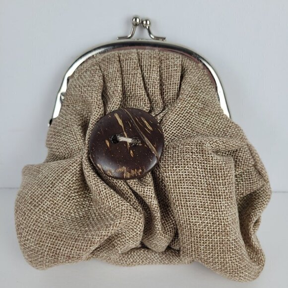 Cracker Barrel Rustic Farmhouse Primitive Gathered Burlap Coin Purse - Picture 1 of 4
